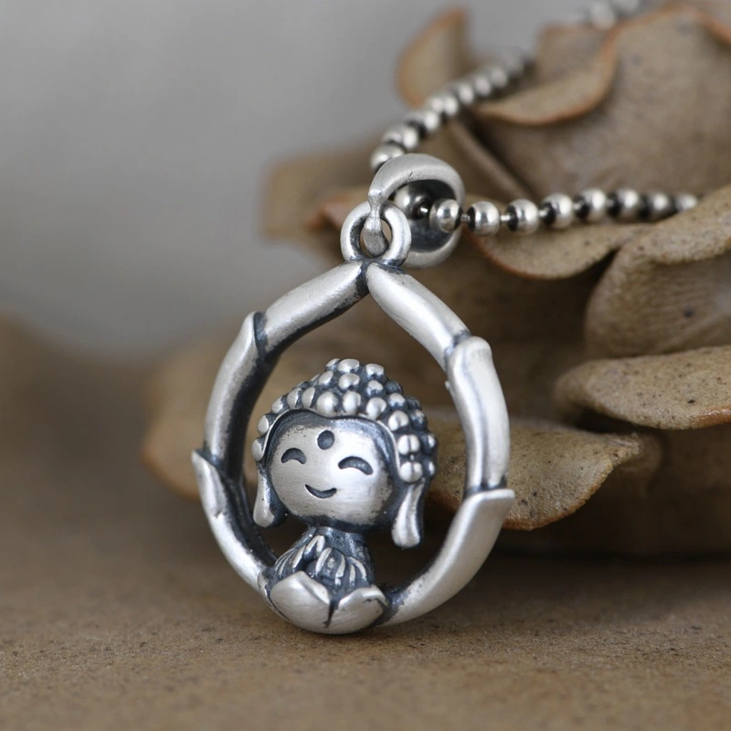 Lotus Little Buddha Silver Women's Clavicle Chain Pendant