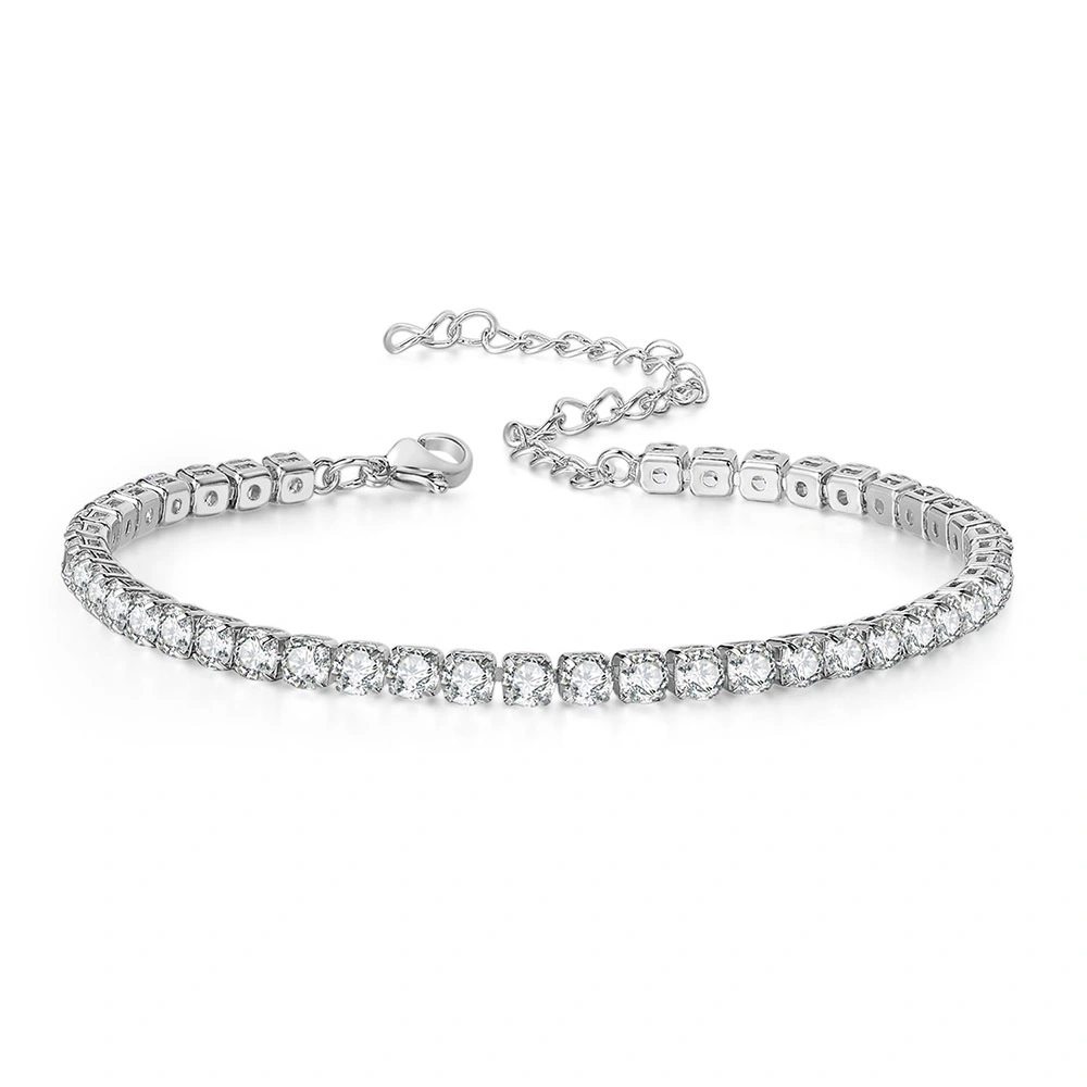 Anklet 4mm Single Row Diamond Plated Real Gold Tennis Chain