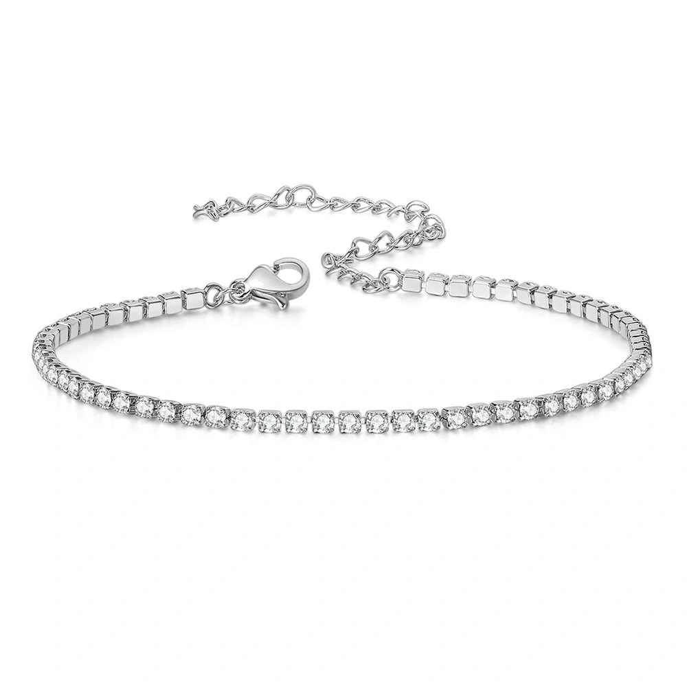 Anklet 4mm Single Row Diamond Plated Real Gold Tennis Chain