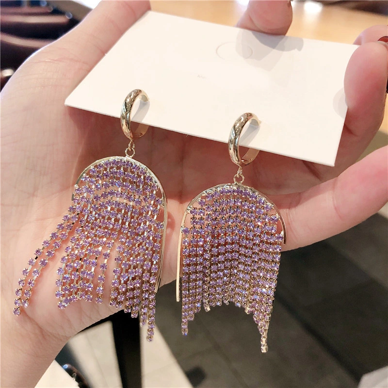 Temperament Earrings S925 Silver Needle Lavender Claw Chain