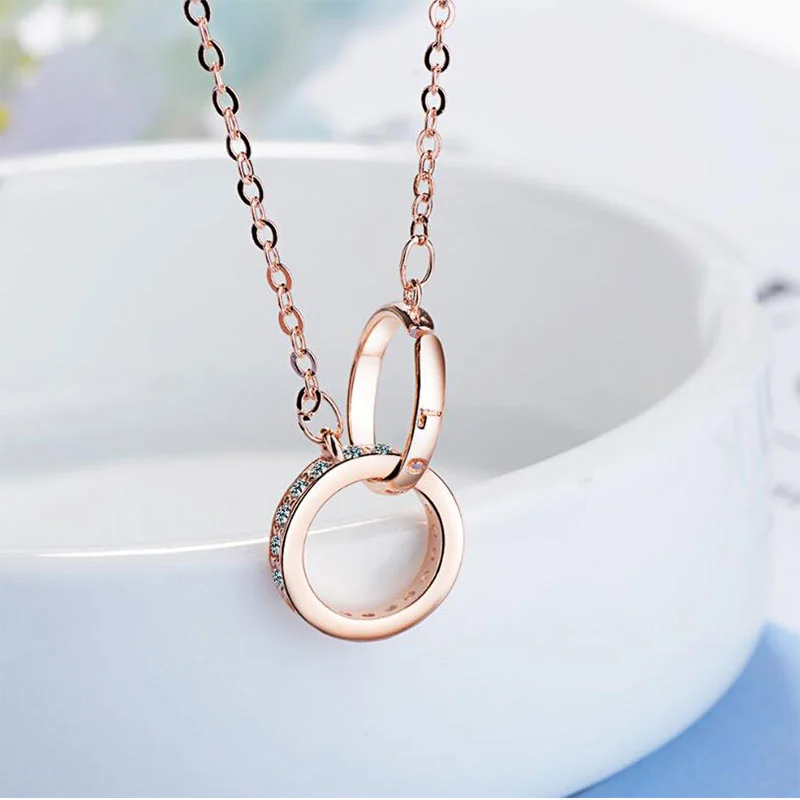 Double Ring Necklace Female Zircon Jewelry