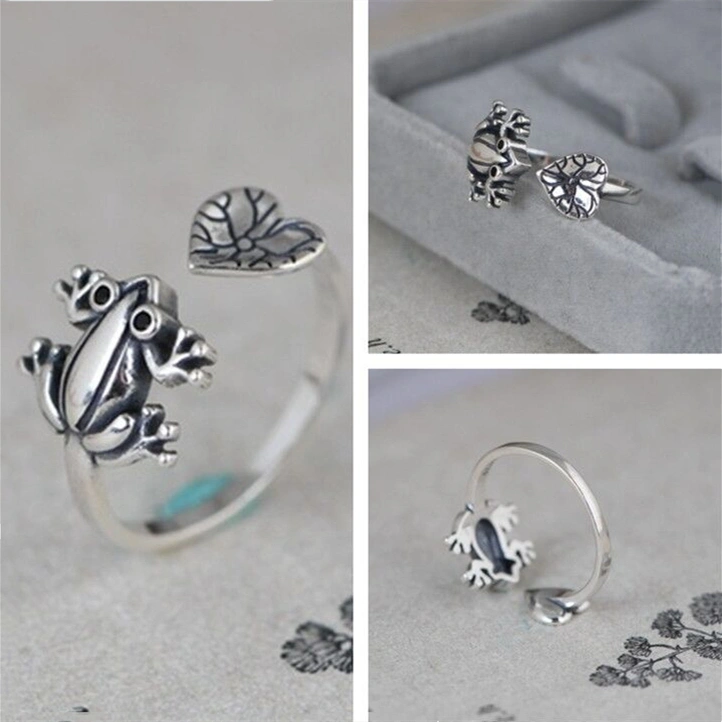 Lotus Leaf Frog Ring Retro Compact Design Ring