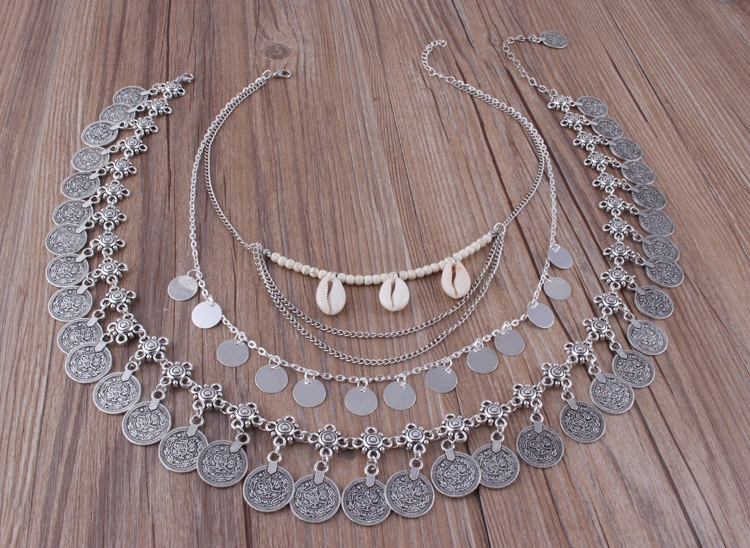 Bohemian Exaggerated Punk Coin Retro Tassel Multilayer Necklace