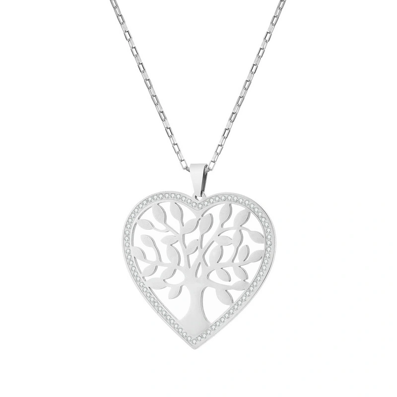 Shefly Heart Tree Of Life Women Necklace Big Stainless Steel Charm