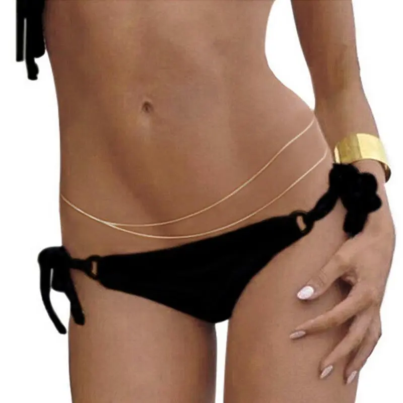 European And American Big-name Fashion Simple Double-layer Asymmetrical Waist Chain Bikini Body Chain