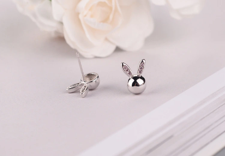 Cute Diamond Ear Animal Rabbit Earrings 925 Sterling