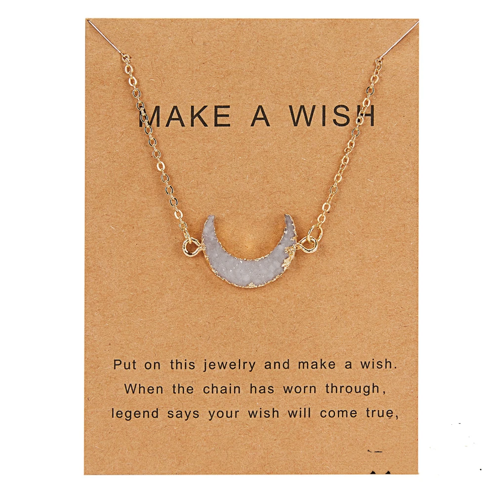 Rinhoo Wish Card Jewelry Gift Round Pendant Necklace Natural
