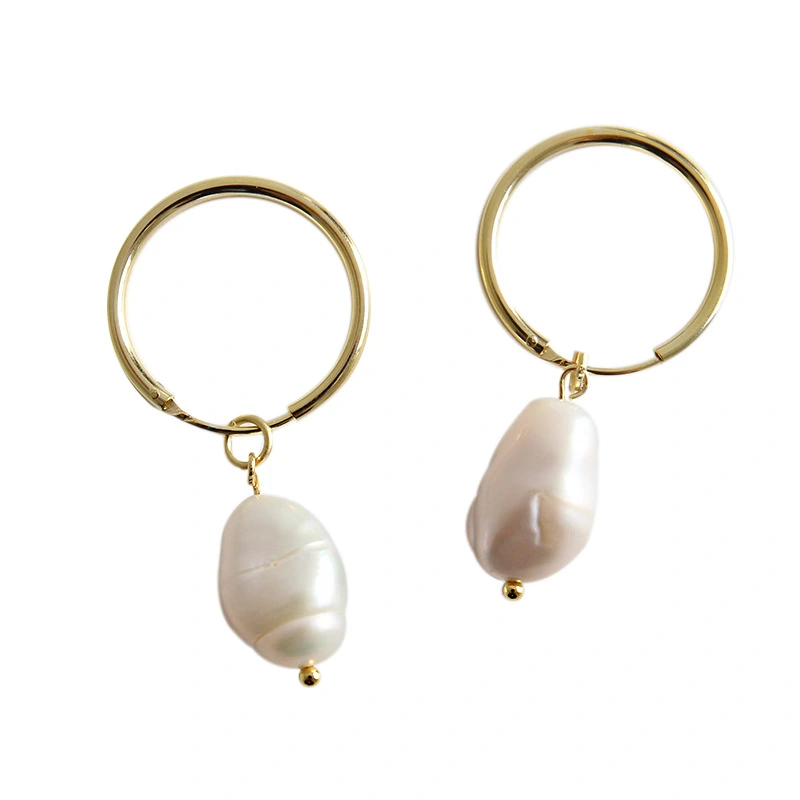 925 Sterling Silver Water Drop Baroque Pearl Hoop