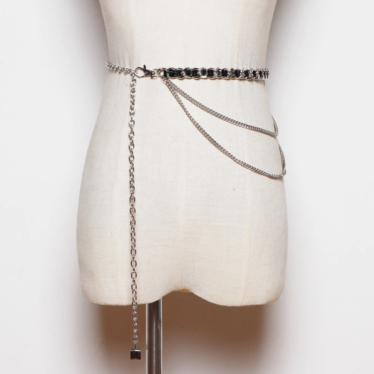 Metal Small Leather Belt Decorative Chain Skirt Belt