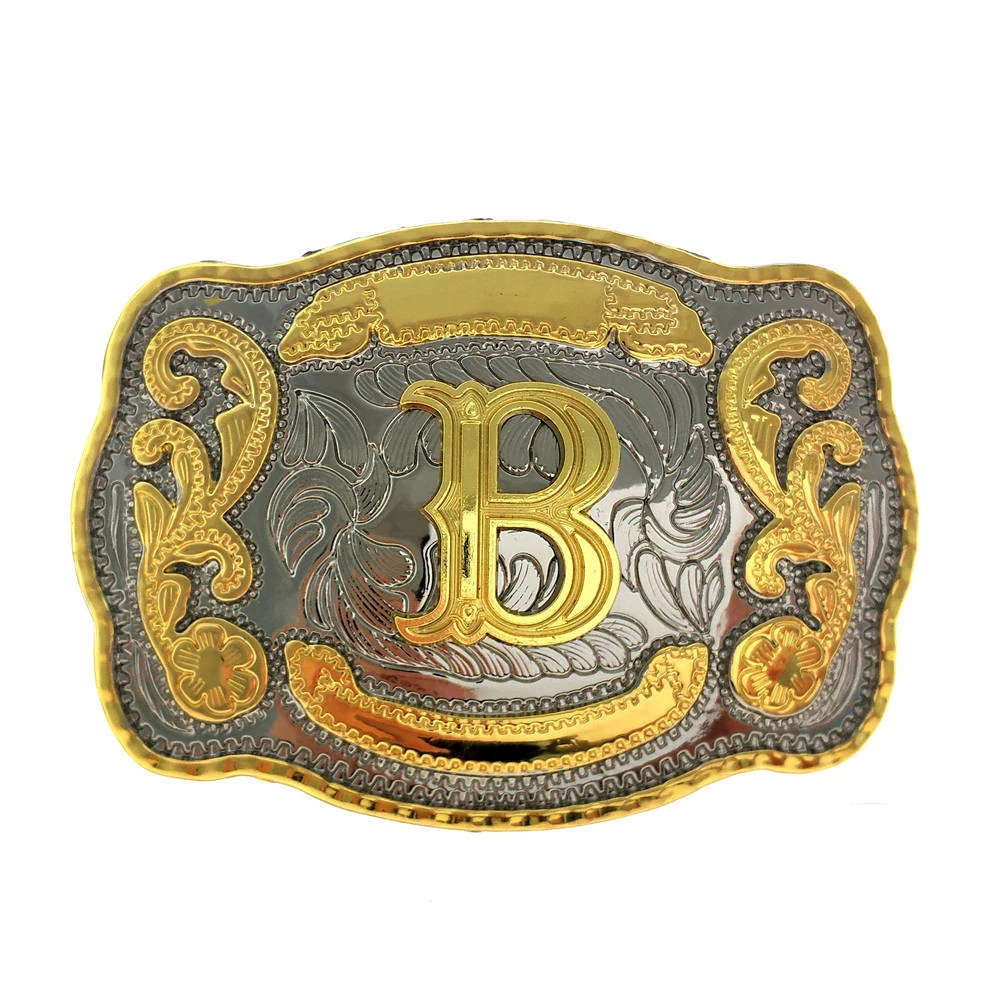 Two Color Plating Die Casting Enamel Alphabet A Initial Letter Cowboy Belt Buckles