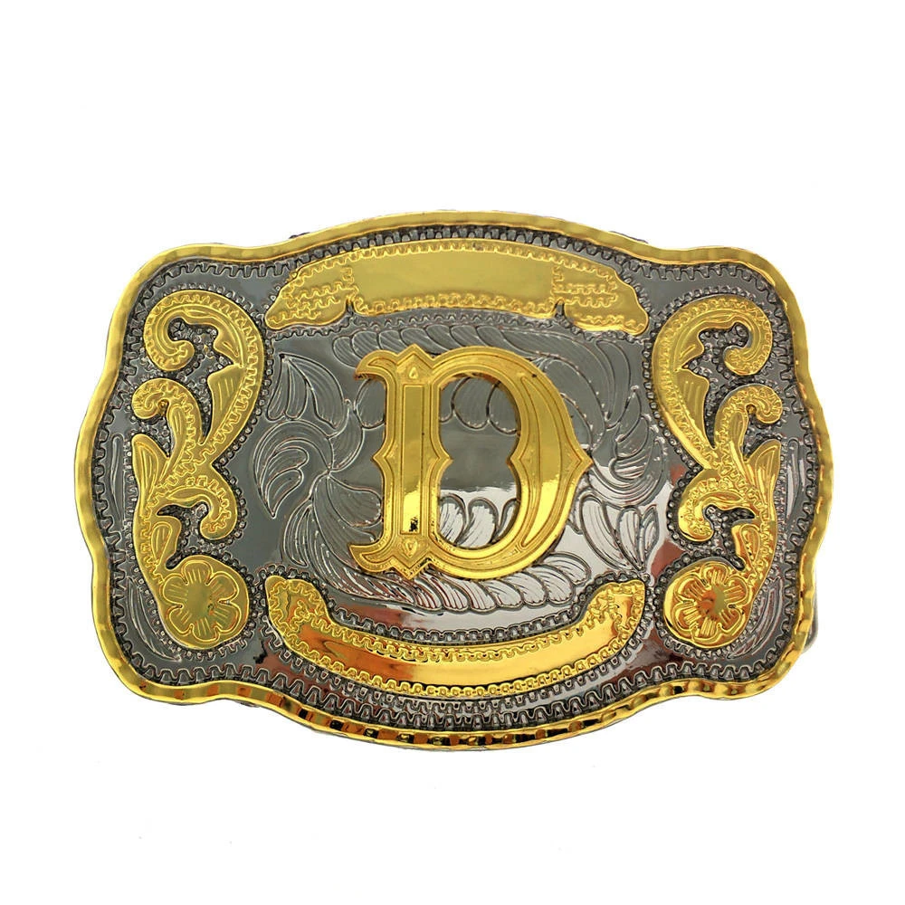 Two Color Plating Die Casting Enamel Alphabet A Initial Letter Cowboy Belt Buckles