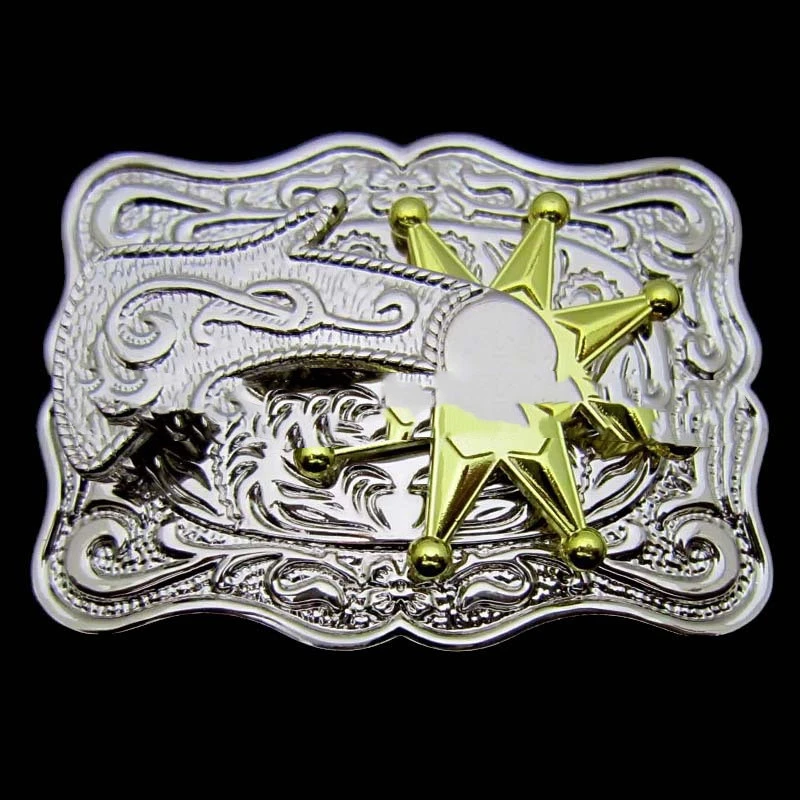 Fashion Rectangular Wavy Edge Rotatable Boot Belt Buckle Western Style Belt Buckle