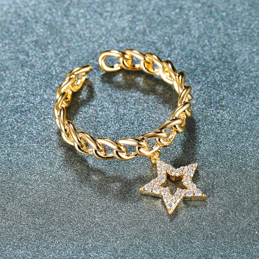 Cute Female White Crystal Adjustable Ring Charm Yellow Gold Color Wedding