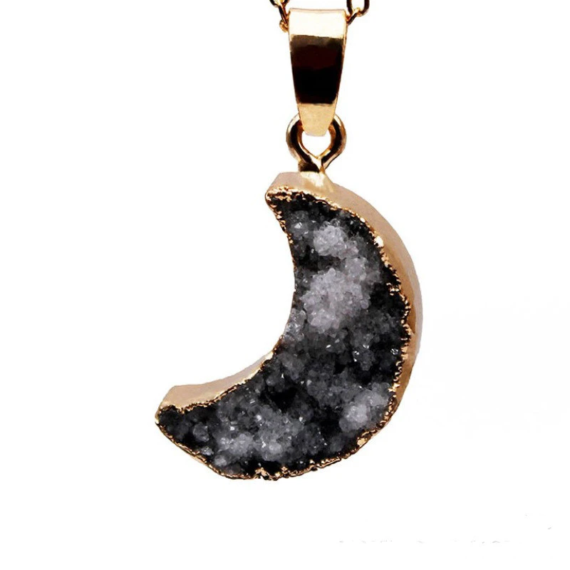 Moon Shape Necklace 18 Electroplated Coated Healing Crystal Quartz