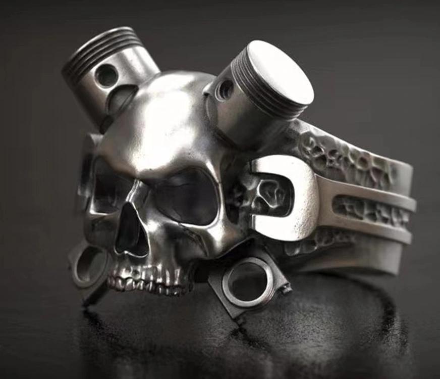 Alloy Mechanical Smearing Skull Exaggerated Ring