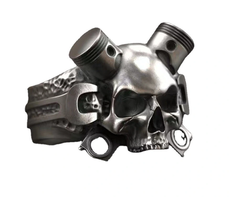 Alloy Mechanical Smearing Skull Exaggerated Ring
