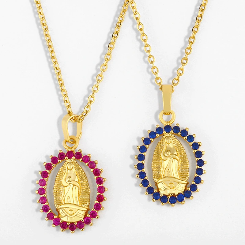 Virgin Mary Geometric Pendant Necklace