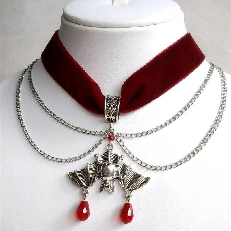 Red Velvet Necklace Clavicle Chain Bat Beads