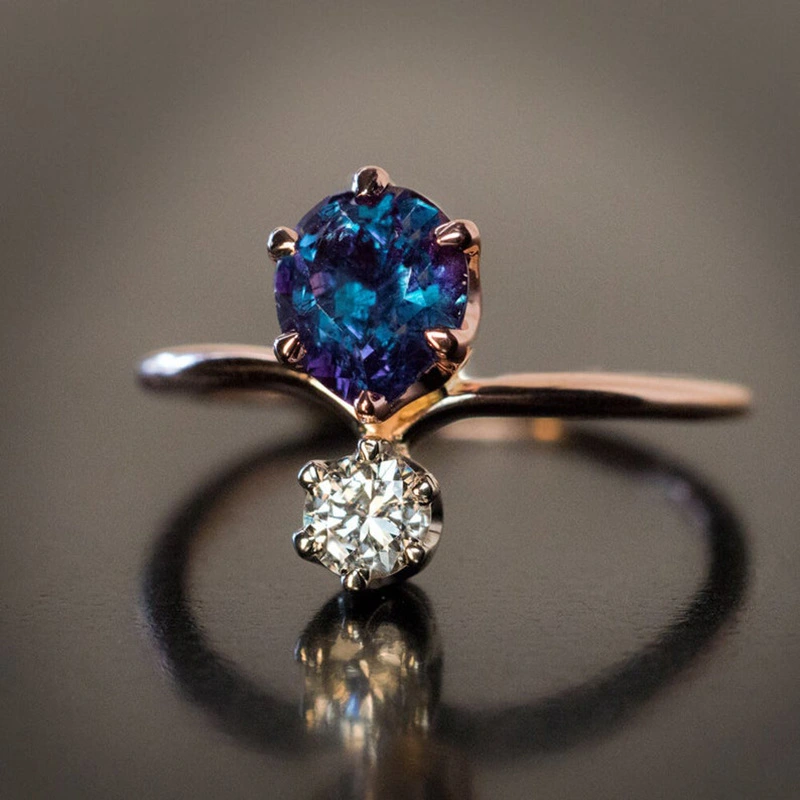 Rose Gold Plated Copper Ring With Double Zircons