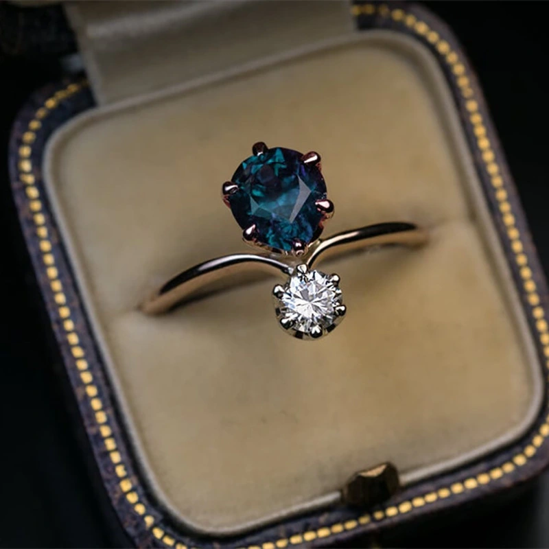 Rose Gold Plated Copper Ring With Double Zircons