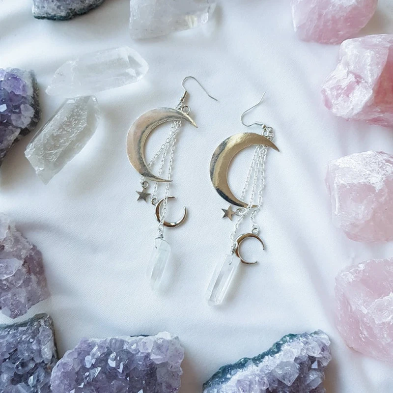 Moon Crystal Ear Hook Earrings Fashion Style