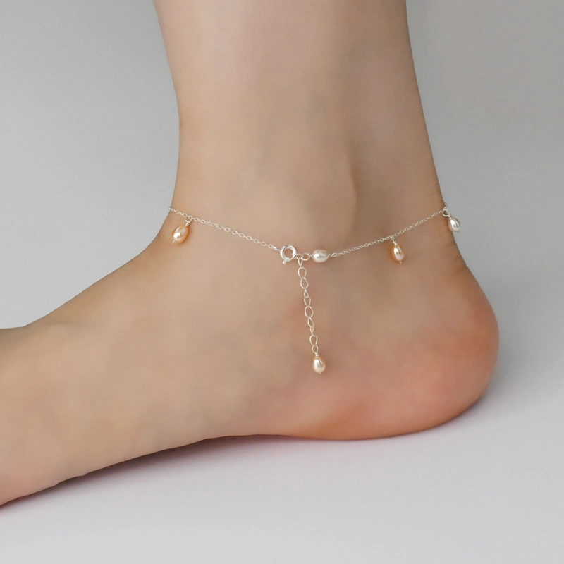 Natural Freshwater Pearl 925 Silver Anklet Ins Wind Niche Design Fairy Girl