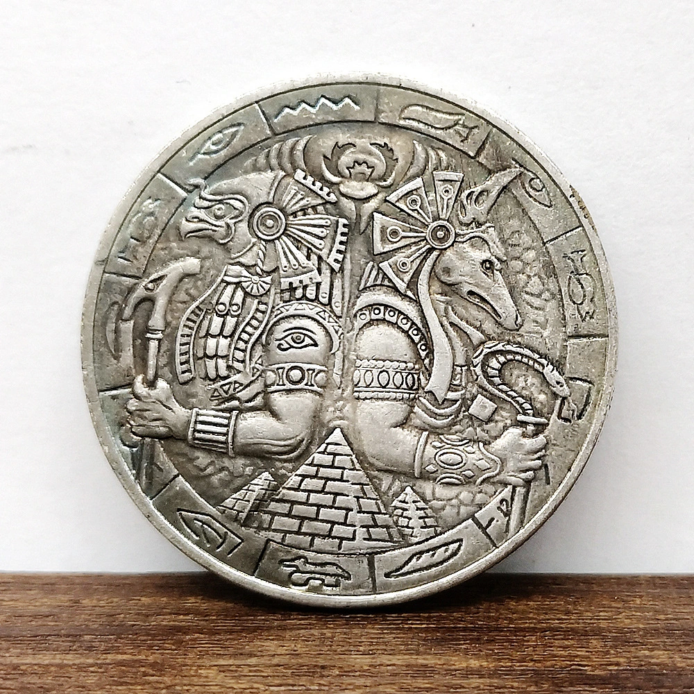 Dog Head Eagle Head Personal Pharaoh Patron Saint Antique Silver Dollar Coin