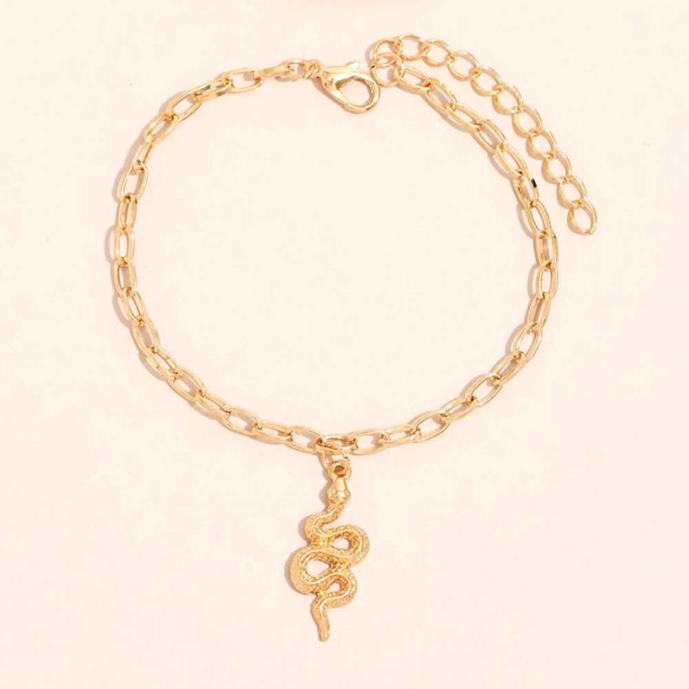 Beach Twist Chain Snake Pendant Simple Retro Double Layer Anklet