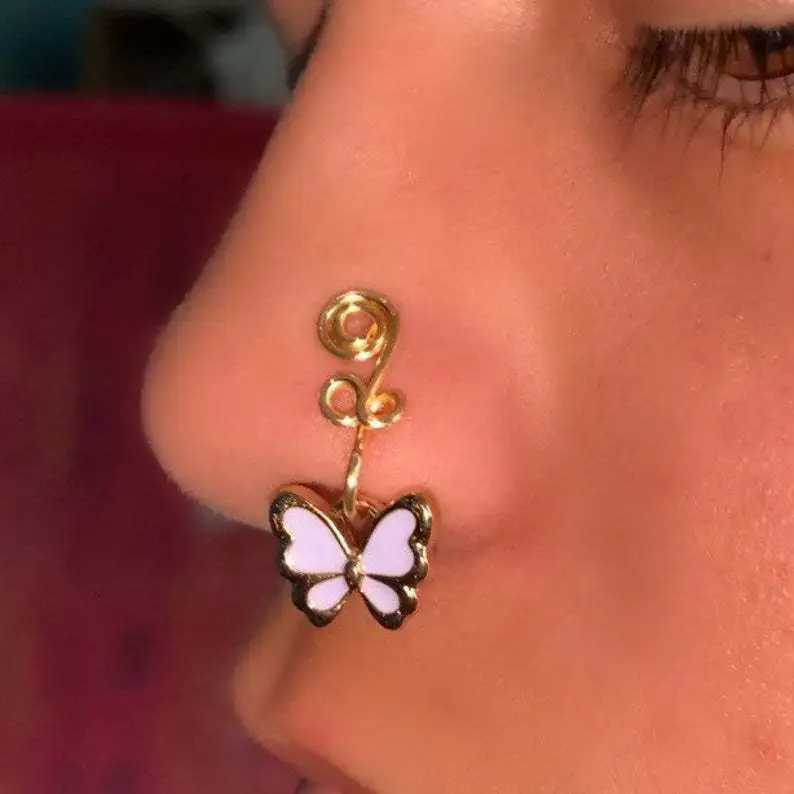 Handmade Gold-plated Copper Butterfly Nose Ring Nail Jewelry