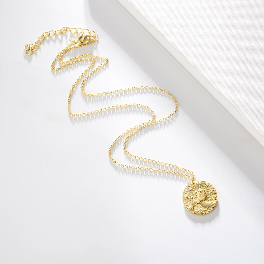 S925 Sterling Silver Gold-plated Twelve Constellation European And American Personality Embossed Necklace