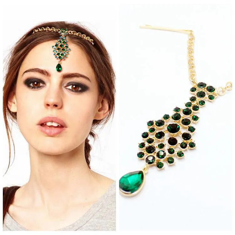 Fashion Simple Ethnic Style Emerald Head Chain