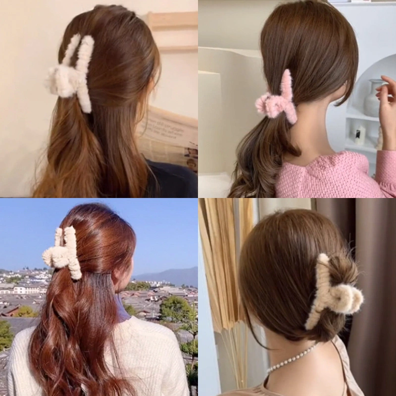 Simple Solid Color Plush Hairpin Women