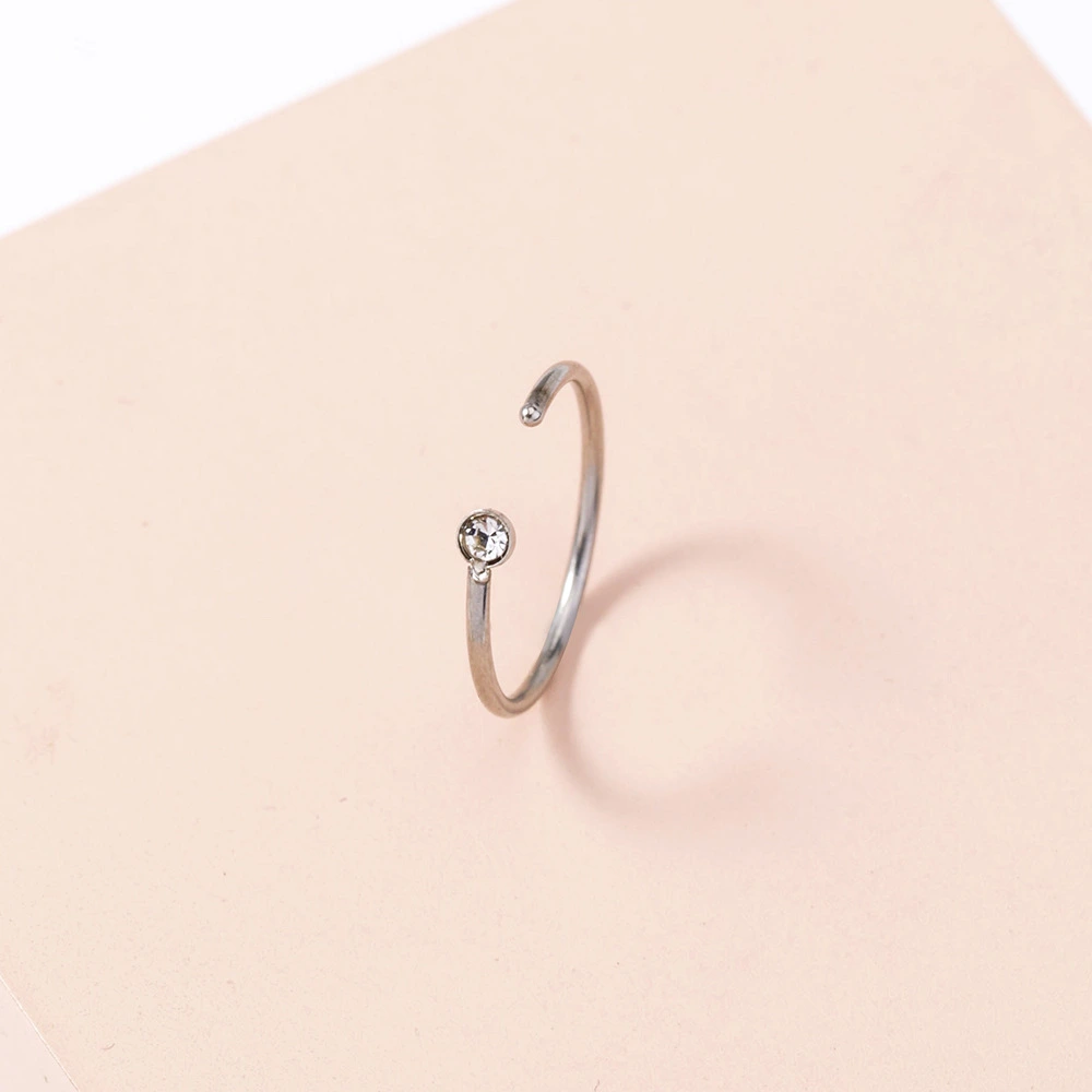 Diamond-studded Stainless Steel Pierced Round Nose Ring