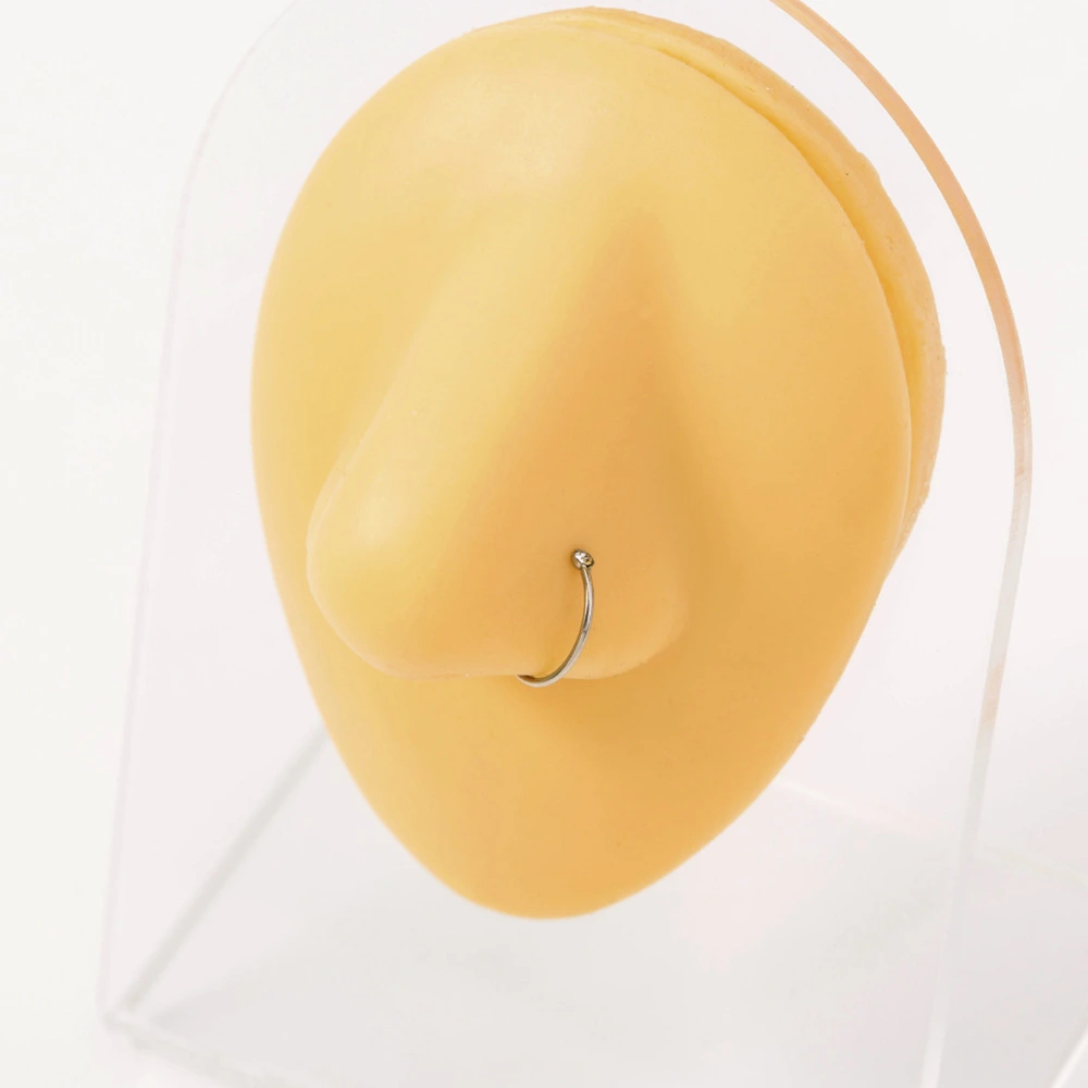 Diamond-studded Stainless Steel Pierced Round Nose Ring