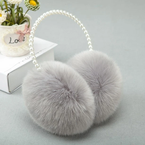 Fashion Women's Plush  Rabbit Fur Pearl Earmuffs