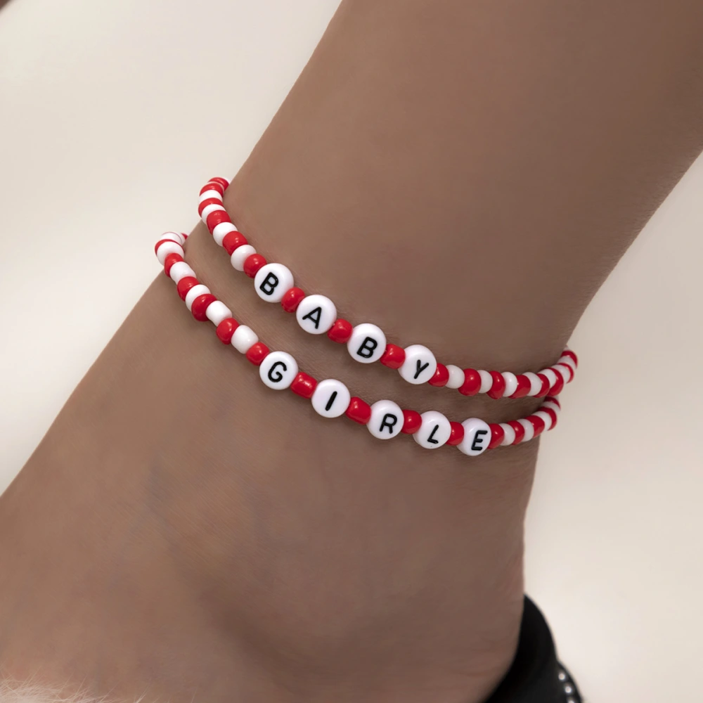 Bohemian Holiday Style Red Rice Bead Beaded Anklet