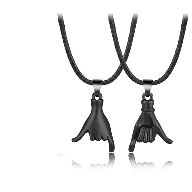 Two Small Hand Pendant Couple Necklace Set Chain