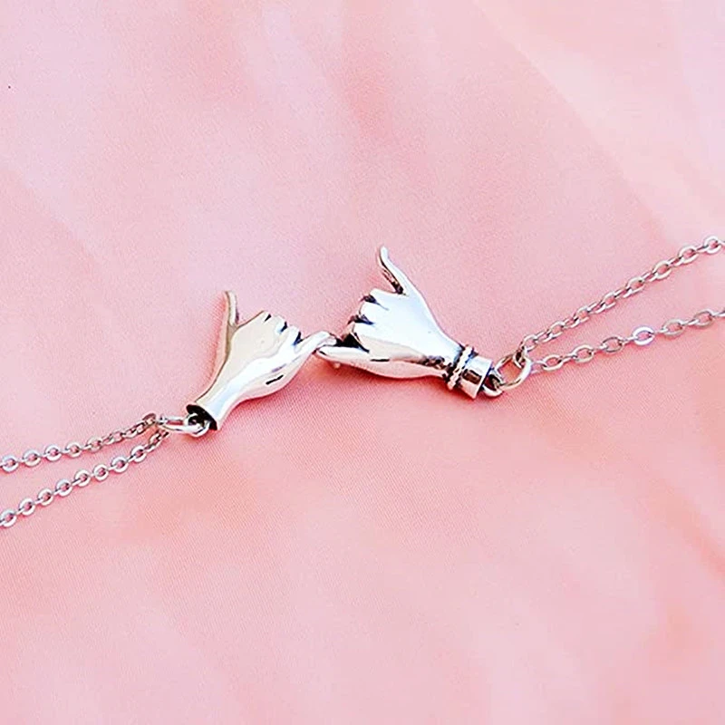 Two Small Hand Pendant Couple Necklace Set Chain