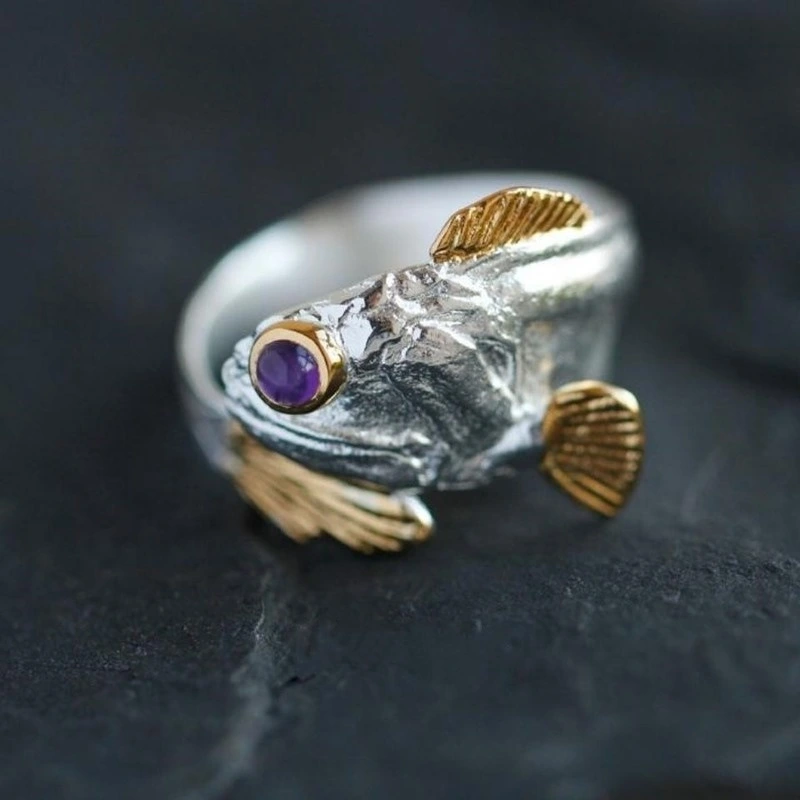 Alloy Two-color Goldfish Ring Opening Adjustable Animal Ring Jewelry