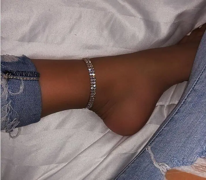 Diamond Anklet Two Rows Of Diamonds Simple Flashing Diamond Ankle Chain