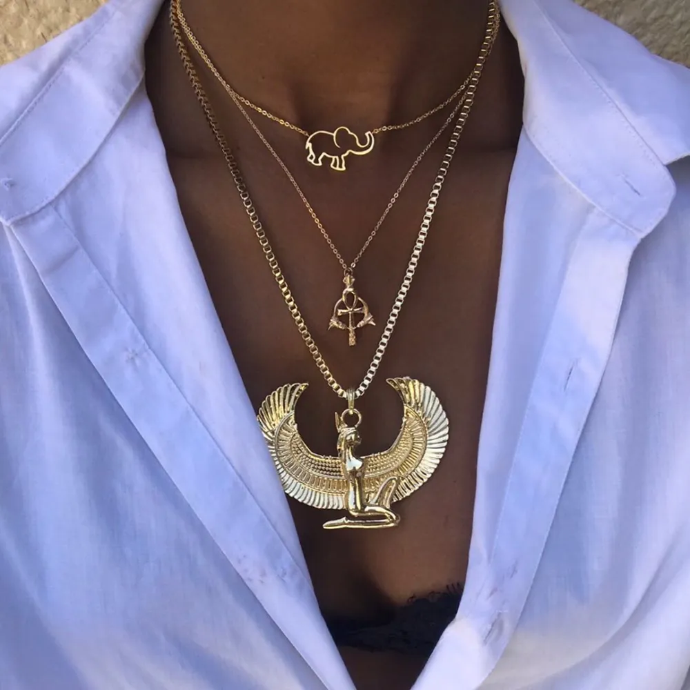 Angel Elephant Multilayer Necklace Set