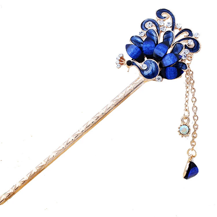 Professional peacock alloy inlaid with diamond hairpin