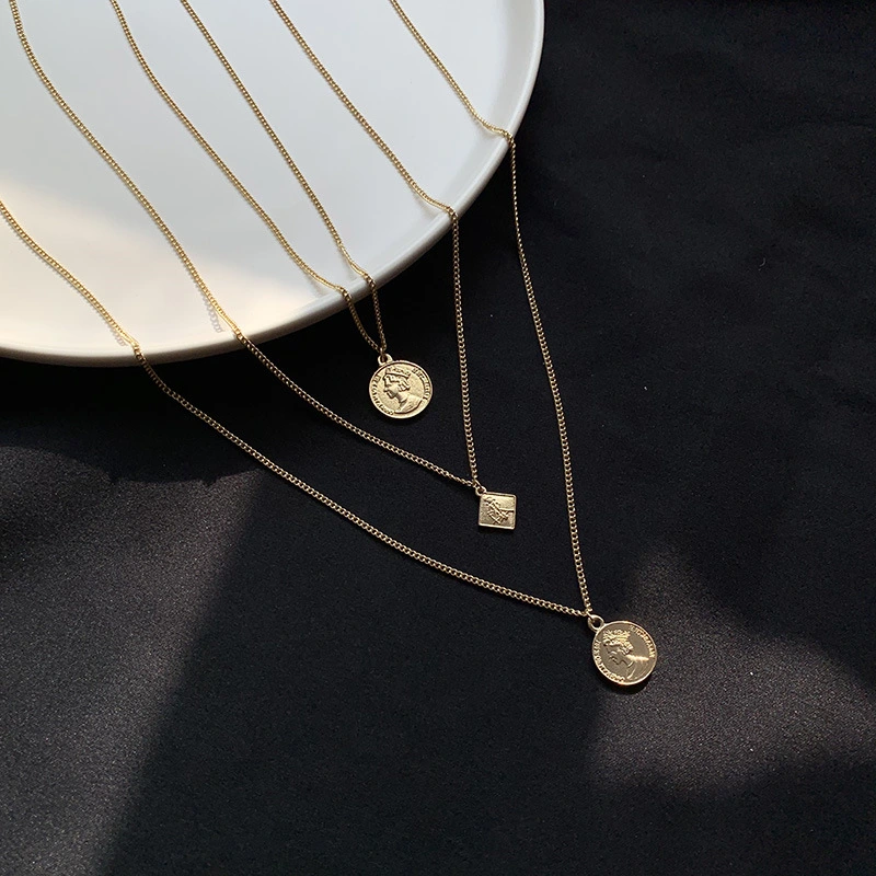 Round brand coin sweater chain clavicle chain