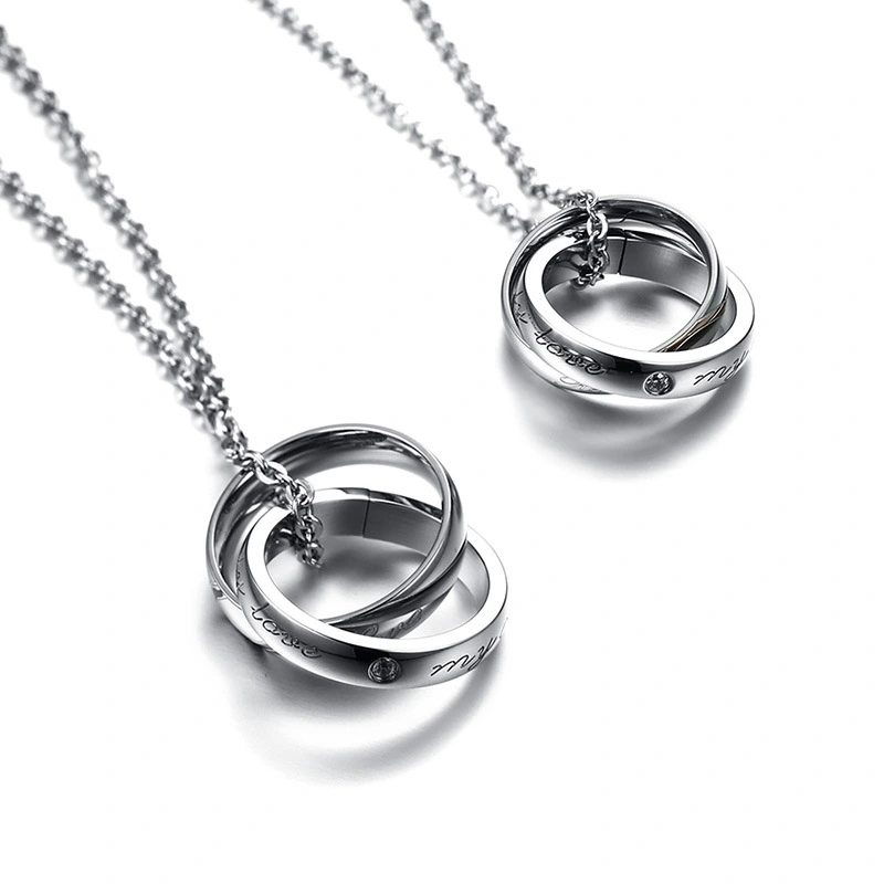 Stainless steel simple couple pendant necklace