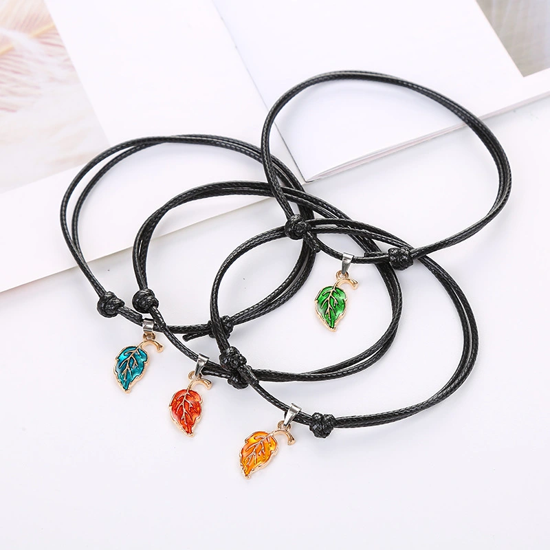 Drop oil alloy color leaf anklet