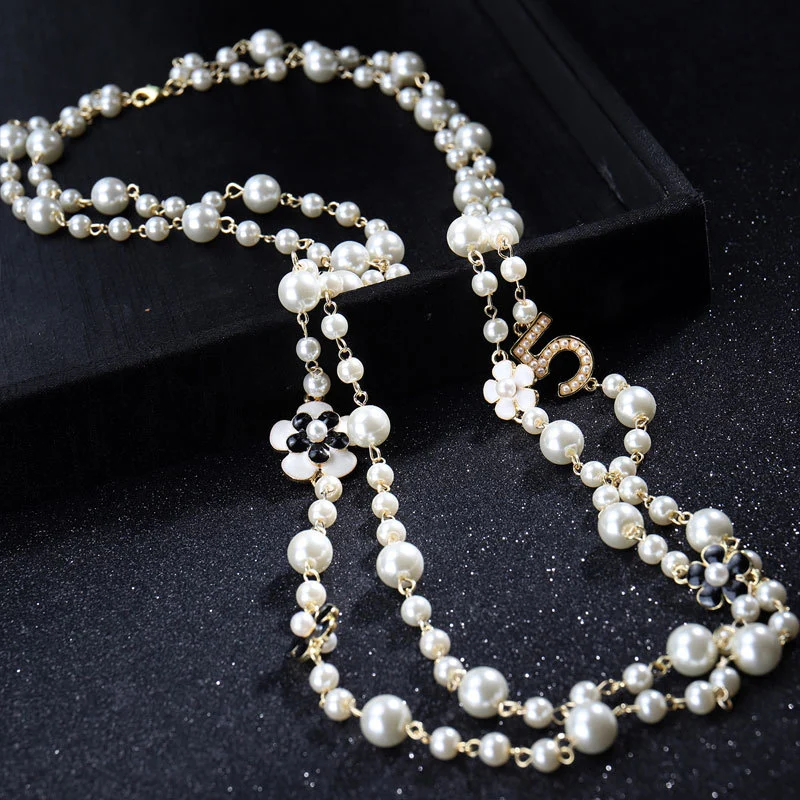 Ladies electroplated double pearl necklace