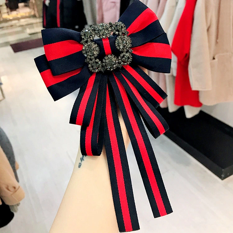 Red and blue stripe diamond bow