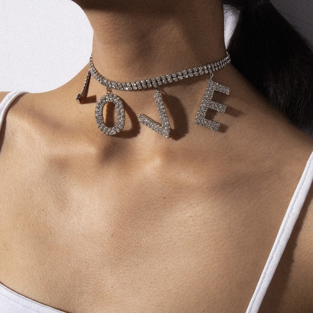 Micro-inlaid zircon LOVE letter necklace