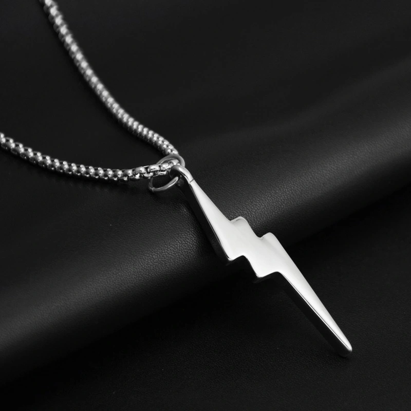 Hip-Hop Street Personality Trend Long Lightning Titanium Steel Necklace