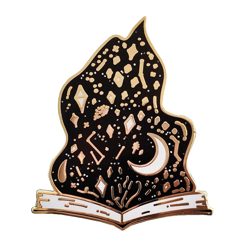 Magic book enamel pin magic witchcraft badge black flame brooch